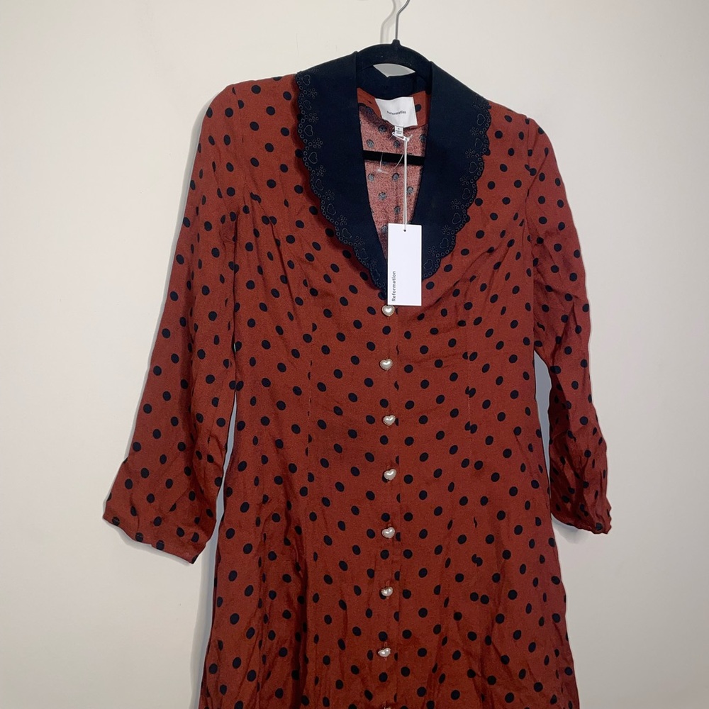 REFORMATION Galene Dress in Fig Jam Dot - Picture 9 of 12